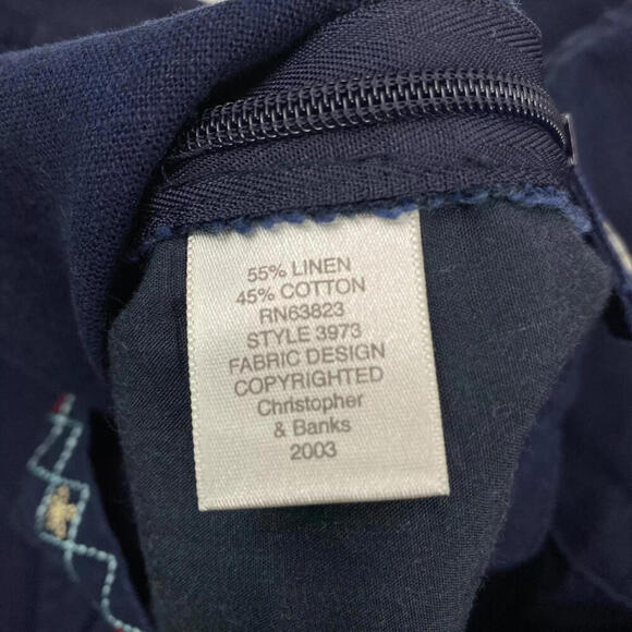 Christopher & Bank Capri Side zip Embroidered Women' size 10 Linen Navy Pants - Picture 3 of 4